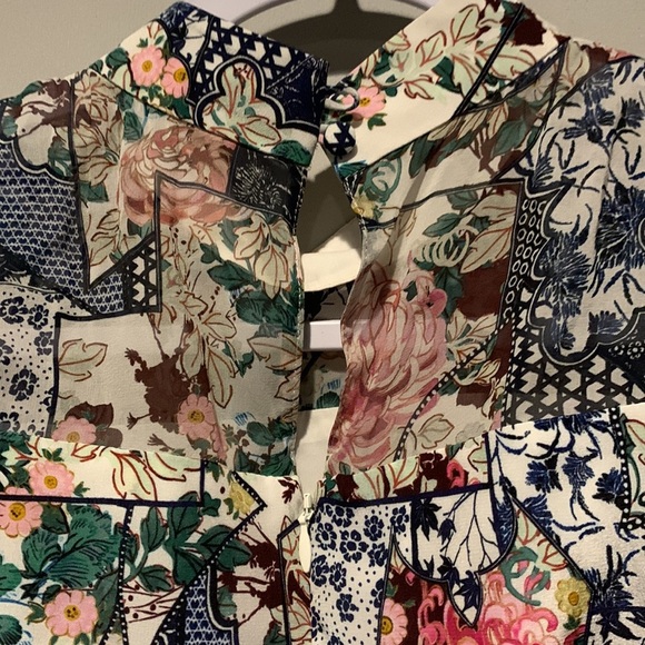 SALONI RINA FLORAL PRINT SILK JACQUARD MINI DRESS FLORAL CERAMIC 4 - Picture 7 of 9